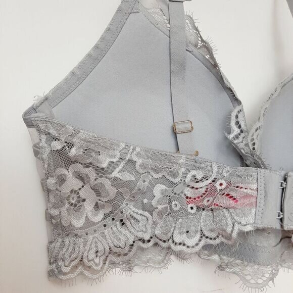 LA SENZA Beyond Sexy Push-up Bra Floral Lace & Rhinestones Grey Sz 36C - Picture 10 of 16